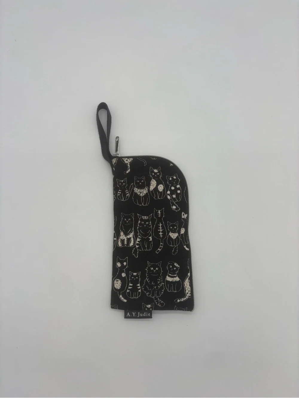 A.Y. Judie Black Cat Print Eyeglasses Sunglasses Zipper Pouch Case Wristlet